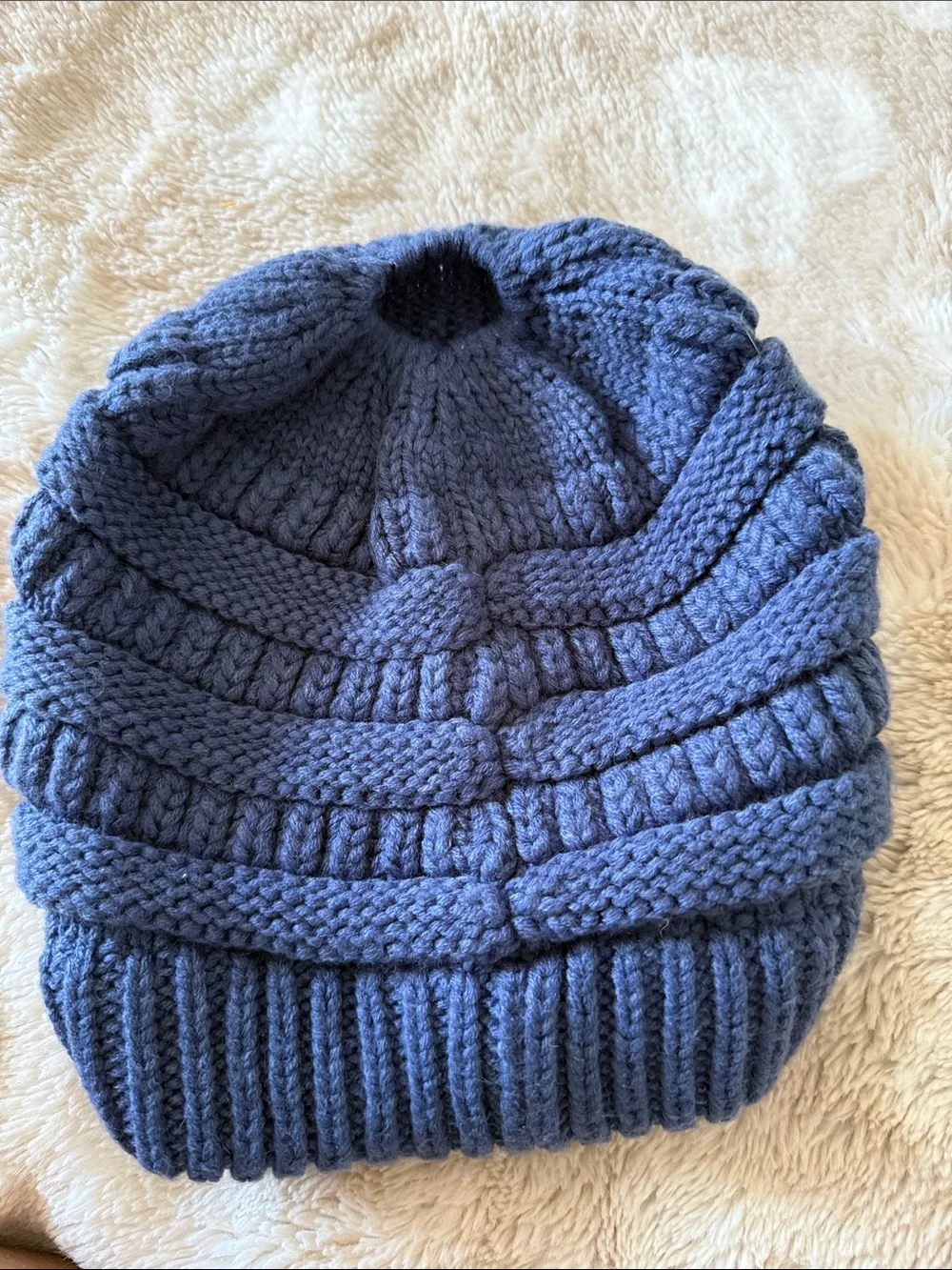 C.C Denim Blue Chunky Cable Knit Beanie